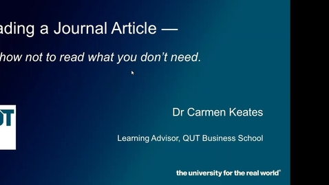 Thumbnail for How to Read a Journal Article -- and how not to read what you don't need!