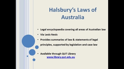 Thumbnail for Searching &amp; browsing Halsbury's Laws of Australia
